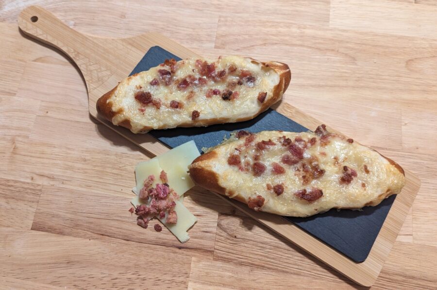 bretzel-stick-canada This picture showes two bretzel stick canada topped with cheese and bacon
