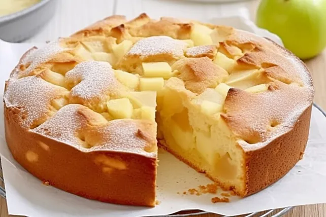 image of the apple cake with streusel covered served