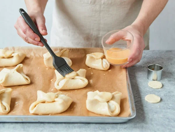 quark-pockets2 Baker puts eggwash onto the quark pockets